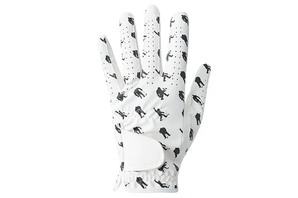 Front view of custom golf gloves in white with breathable material